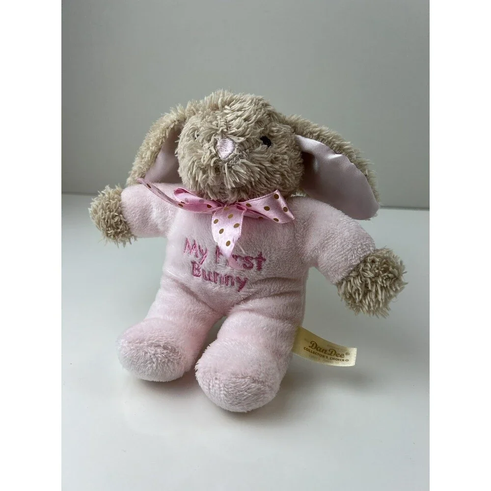 Dan Dee Pink Plush Stuffed Animal My First Bunny Satin Ears Rattle Baby Lovey